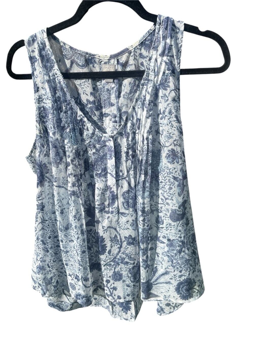 Converse Women’s Sheer Blue  Floral sleeveless Blouse, pin-tuck Front, XL